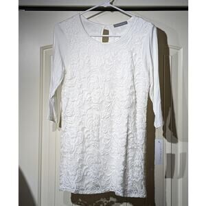 Love Appella NWT Stitch Fix Fifi Over Lay Lace Knit Top White Womens' Sz M